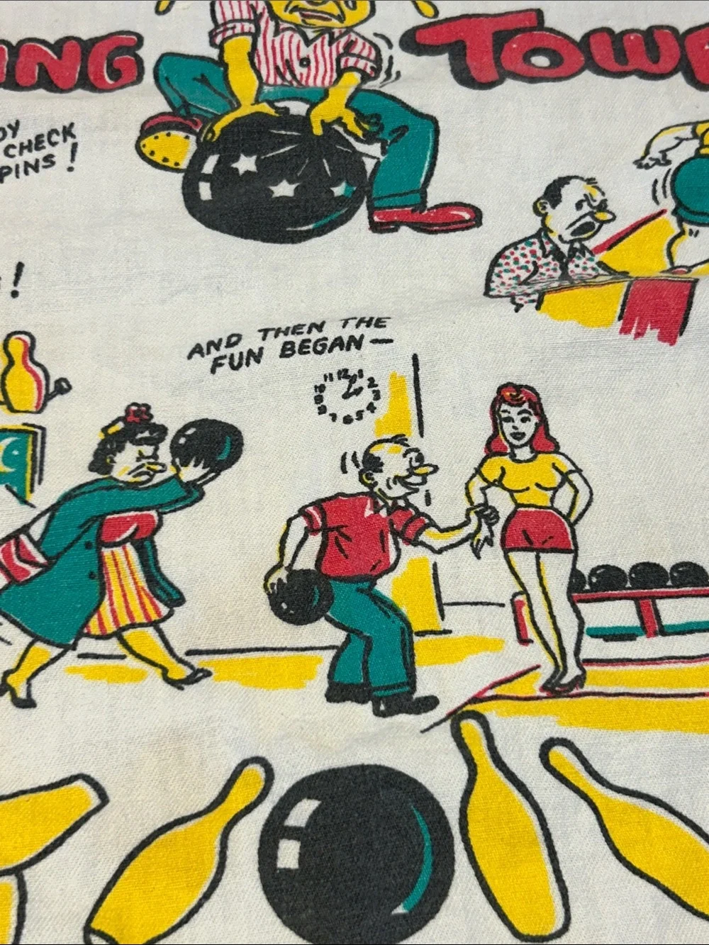 50’s Vintage Bowling Cartoon Hand Towel